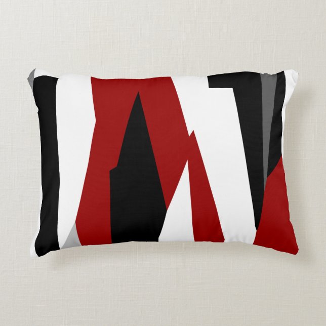 Red black and white abstract accent pillow (Front)