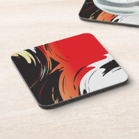 Red Black and White Abstract Art Coaster