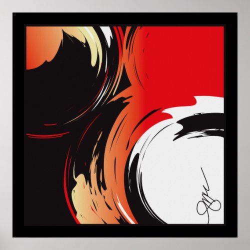 Red Black and White Abstract Art Poster