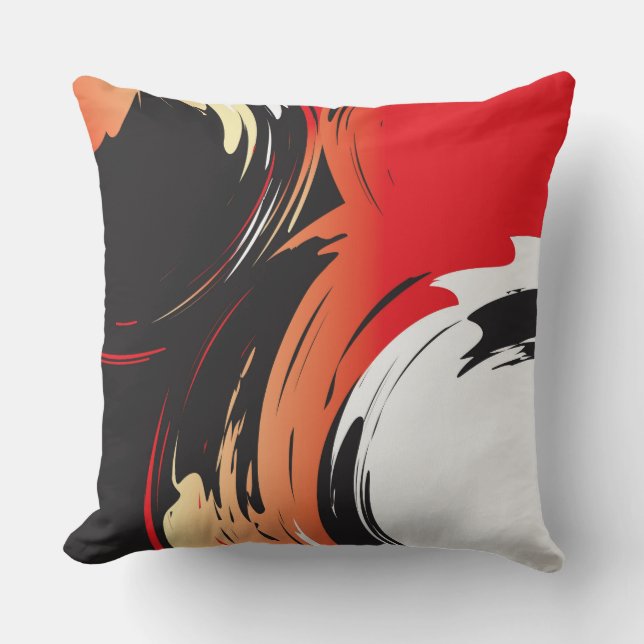 Red Black and White Abstract Art Throw Pillow (Front)