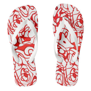 Red, Black and White Abstract Flip Flops