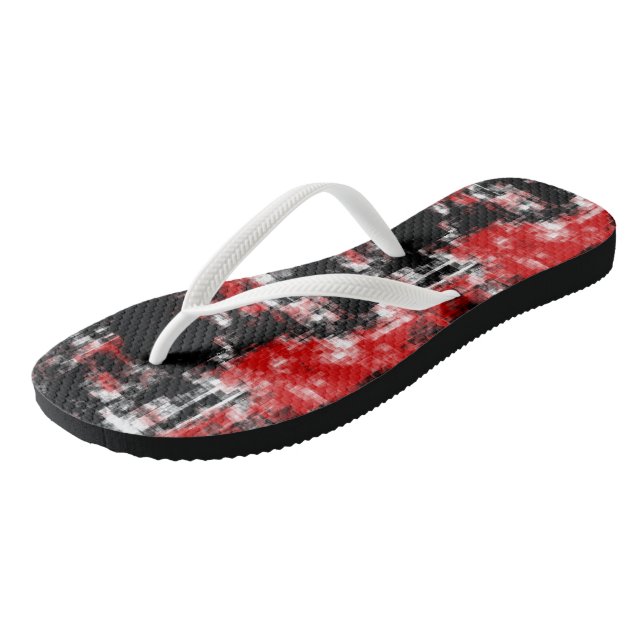 red black and white abstract flip flops (Angled)