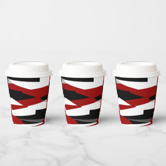 Red black and white abstract paper cups