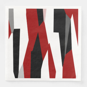Red black and white abstract paper dinner napkins