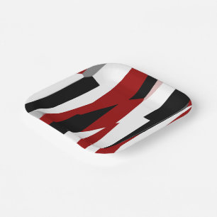 Red black and white abstract paper plates