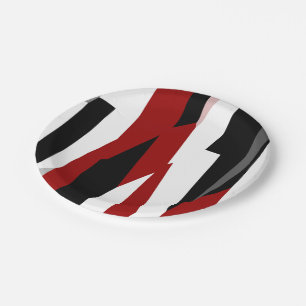 Red black and white abstract paper plates