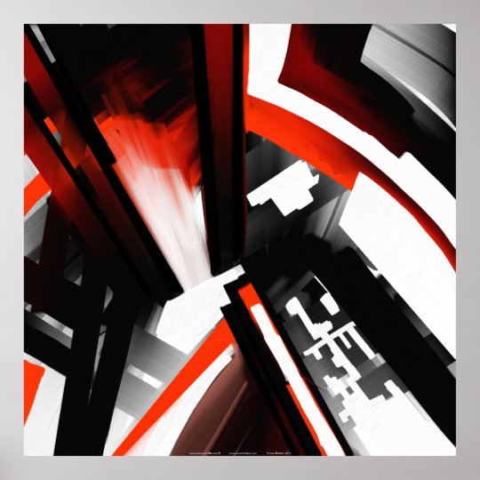 Red Black and White Abstract Poster