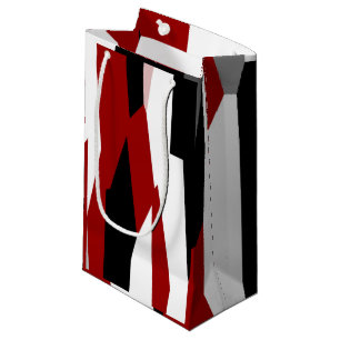 Red black and white abstract small gift bag