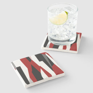 Red black and white abstract   stone coaster