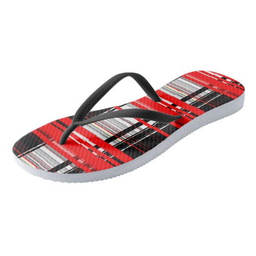 Red Black and White Abstract stripes Flip Flops