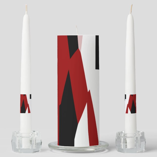 Red black and white abstract  unity candle set (Front)