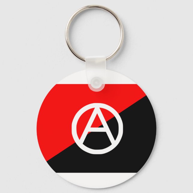 Red Black and White Anarchist Flag Anarchy Keychain (Front)