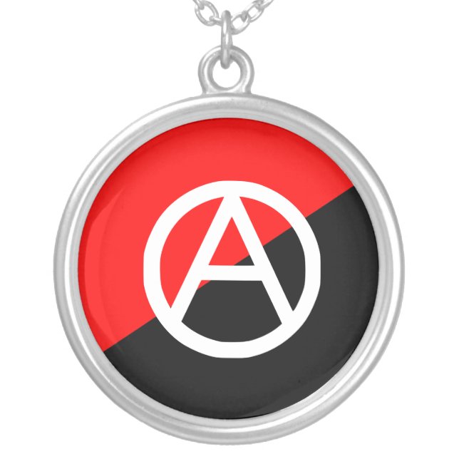 Red Black and White Anarchist Flag Anarchy Silver Plated Necklace (Front)