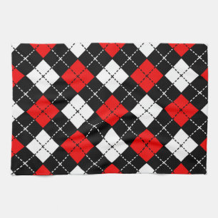 Red Black and White Argyle Pattern Kitchen Towel