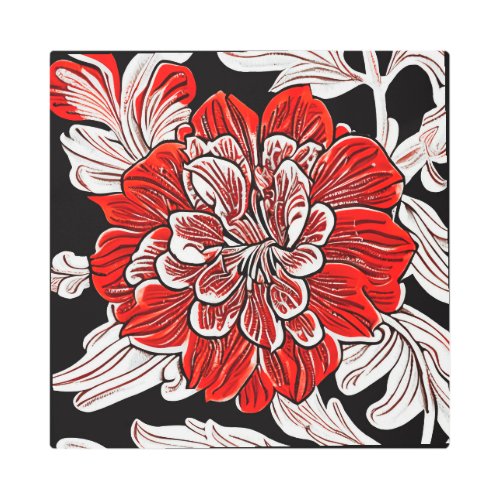 Red Black and White Art Nouveau Flower 