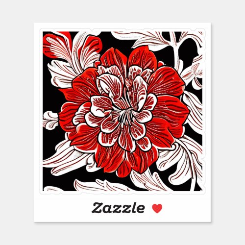 Red Black and White Art Nouveau Flower Sticker