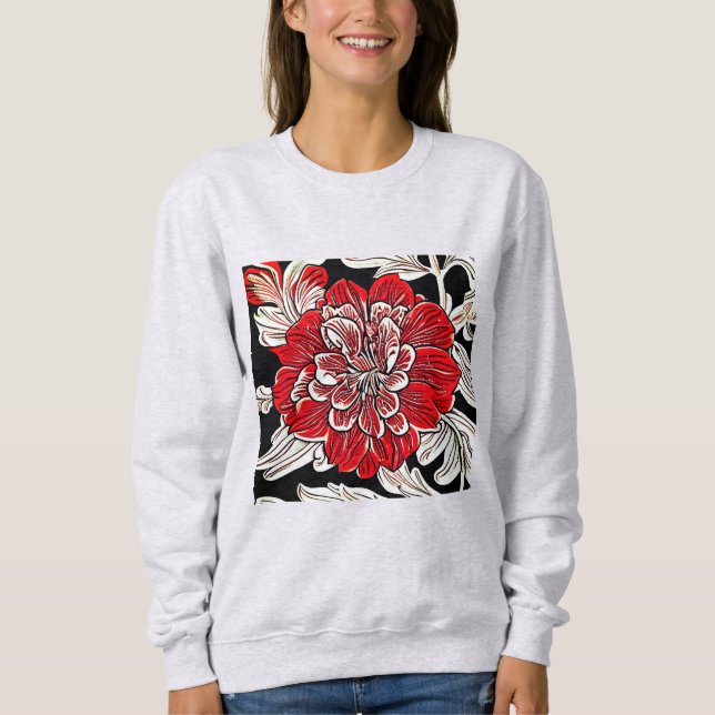 Red Black and White Art Nouveau Flower Sweatshirt (Front)