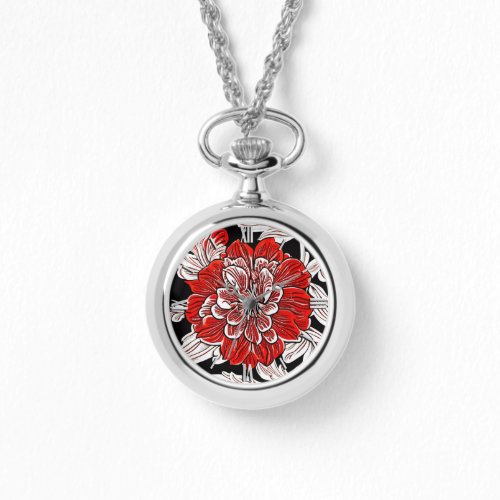 Red Black and White Art Nouveau Flower Watch