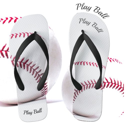 Red Black and White Baseball Personalized Flip Flops