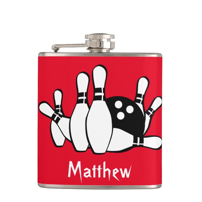 Red Black and White Bowling Flask