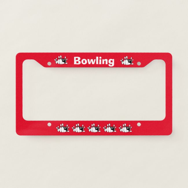 Red Black and White Bowling License Plate Frame