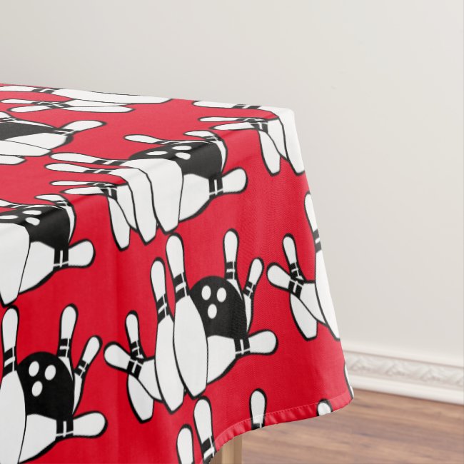 Red Black and White Bowling Pattern Tablecloth