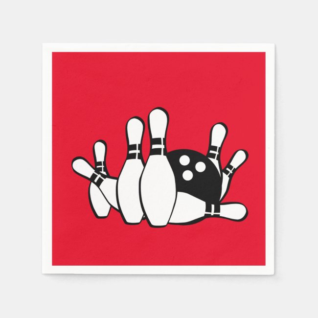 Red Black and White Bowling Set of Paper Napkins