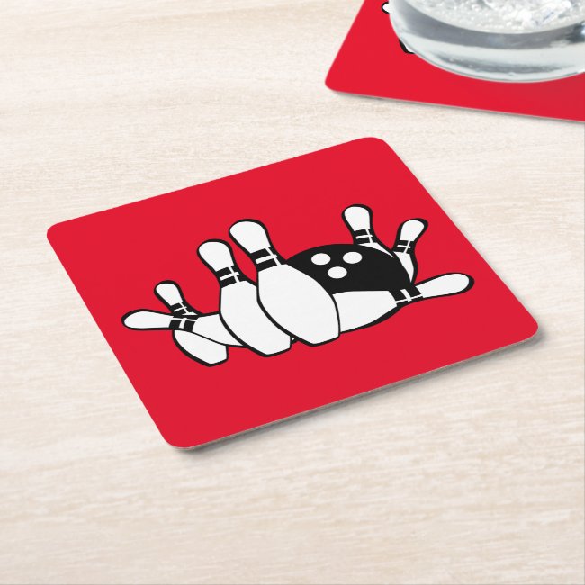 Red Black and White Bowling Sturdy Paper Coasters