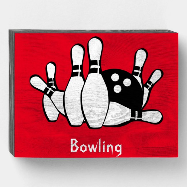 Red Black and White Bowling Wood Box Sign