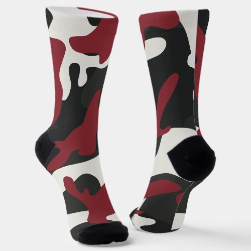 Red Black and White Camouflage Style  Socks