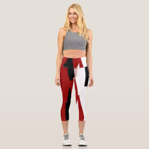 Red Black and White Capri Leggings