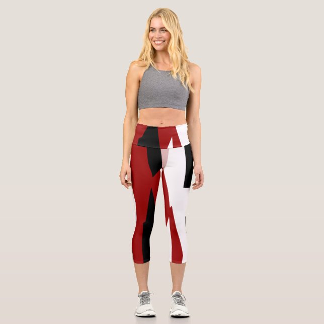 Red Black and White Capri Leggings (Front)