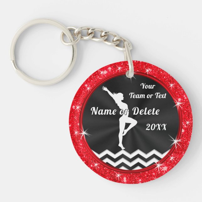 Red, Black and White, Cheap, Gymnastics Team Gifts Keychain (Front)