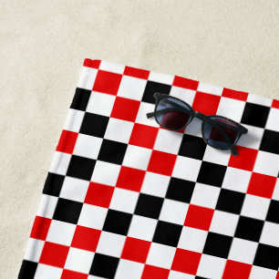 Red Black and White Checkered Beach Towel