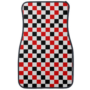 Red Black and White Checkered Car Floor Mat