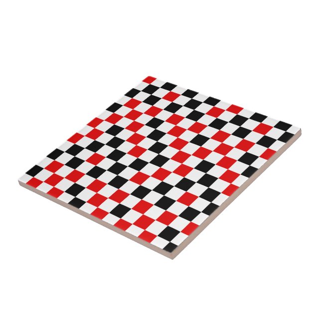 Red Black and White Checkered  Ceramic Tile (Side)