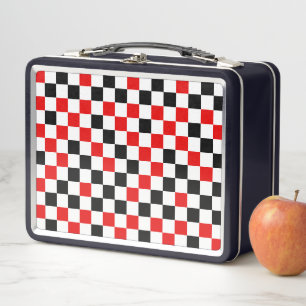 Red Black and White Checkered Metal Lunch Box