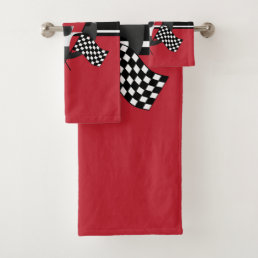 Red, Black and White Checkered Racing Bath Towel Set