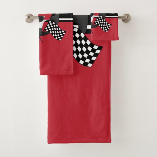 Red Black and White Checkered Racing Bath Towel Set