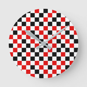 Red Black and White Checkered Round Clock