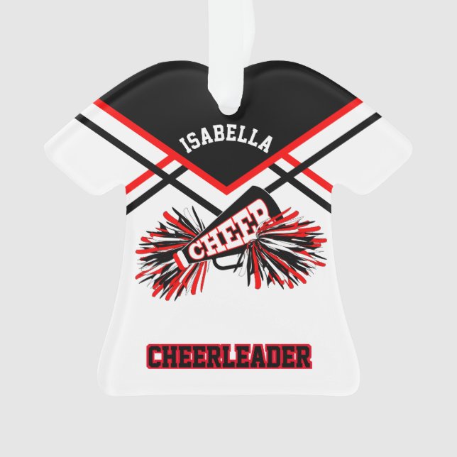 Red, Black and White Cheerleader 📣💖 Ornament (Front)