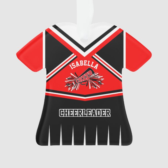 Red, Black and White Cheerleader 📣💖 Outfit Ornament (Front)