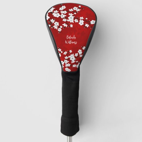 Red Black And White Cherry Blossom Golf Head Cover
