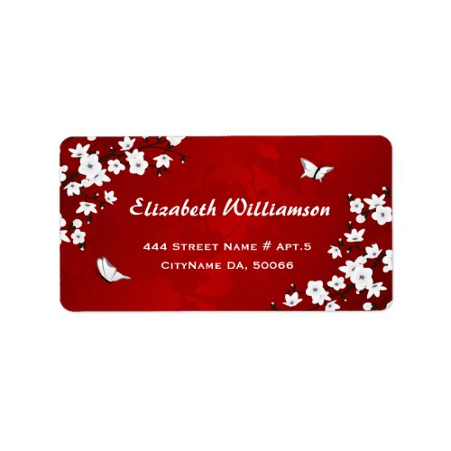 Red Black And White Cherry Blossom Label