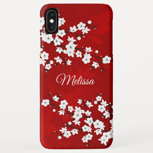 Red Black And White Cherry Blossom Monogram iPhone XS Max Case