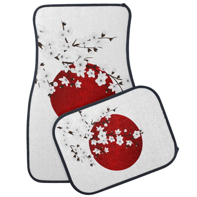 Red Black And White Cherry Blossom Rising Sun  Car Floor Mat (Set)