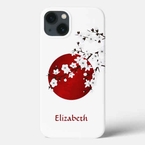 Red Black And White Cherry Blossom Rising Sun Name iPhone 13 Case