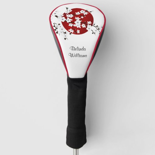 Red Black And White Cherry Blossom Rising Sun Name Golf Head Cover