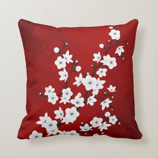 Red Black And White Cherry Blossoms Oriental Throw Pillow Zazzle Com