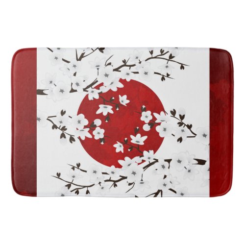 Red  Black And White Cherry Blossoms Rising Sun Bath Mat